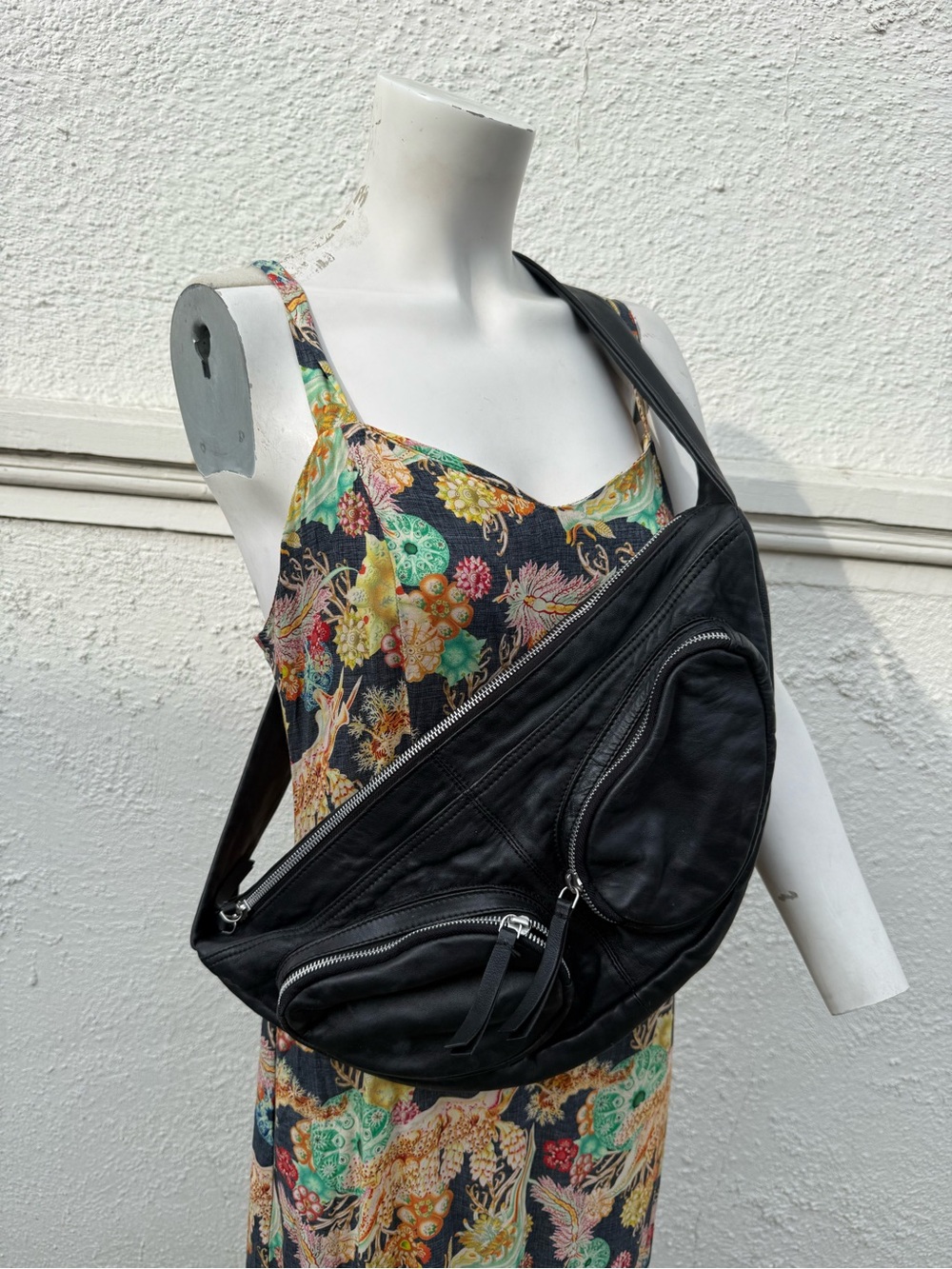 Free people lamb Black Leather Crossbody Sling Bag -